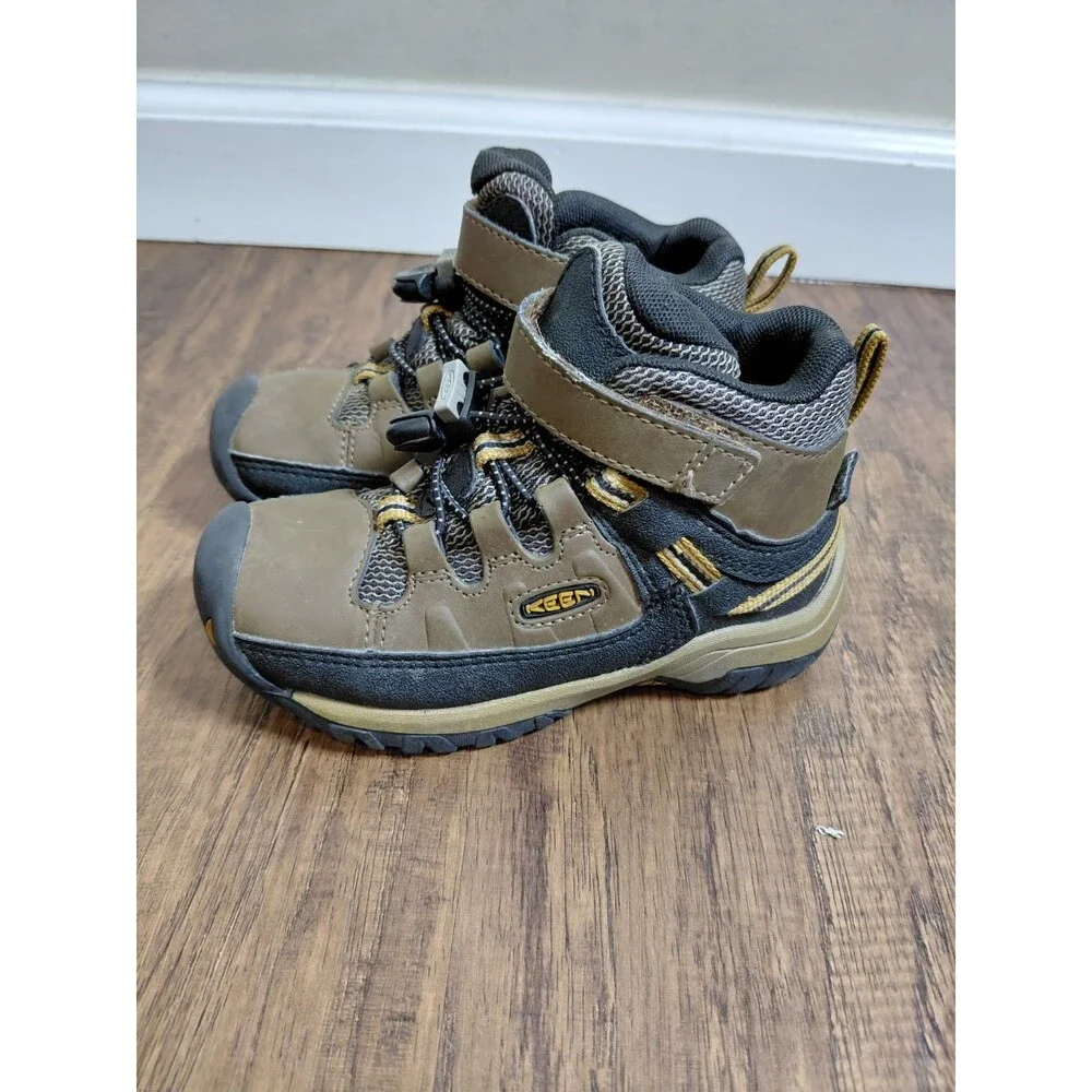 Keen Targhee Accents Boys Bungee Boots Shoes Size 8 Brown Black Leather